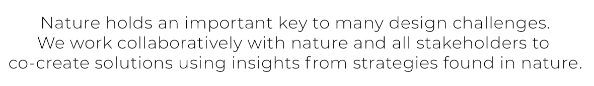 Text Nature holds an important key to many design challenges. We collaborate with stakeholders and communities to co-create solutions using insights from strategies found in nature